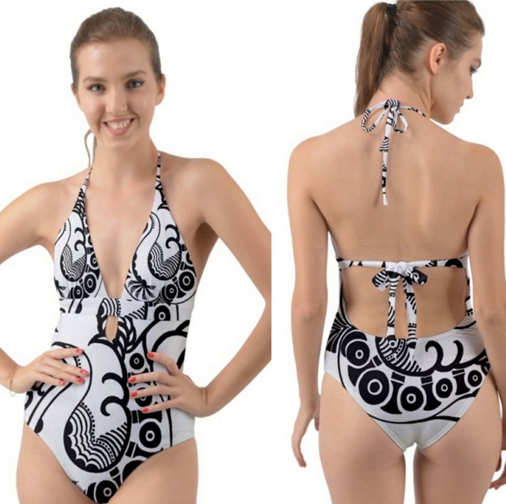 "A Lined" Halter Cut-out One Piece
